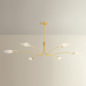 Close-up of the Tenafly Chandelier 72" in aged brass showing the frame, arms, and shade detail.