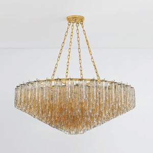 Watertown Chandelier 46" in aged brass shown from a second angle to highlight the frame, arms, and shade detail.