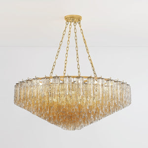 Watertown Chandelier 46" in aged brass shown from the front to reveal the frame, arms, and shade detail.
