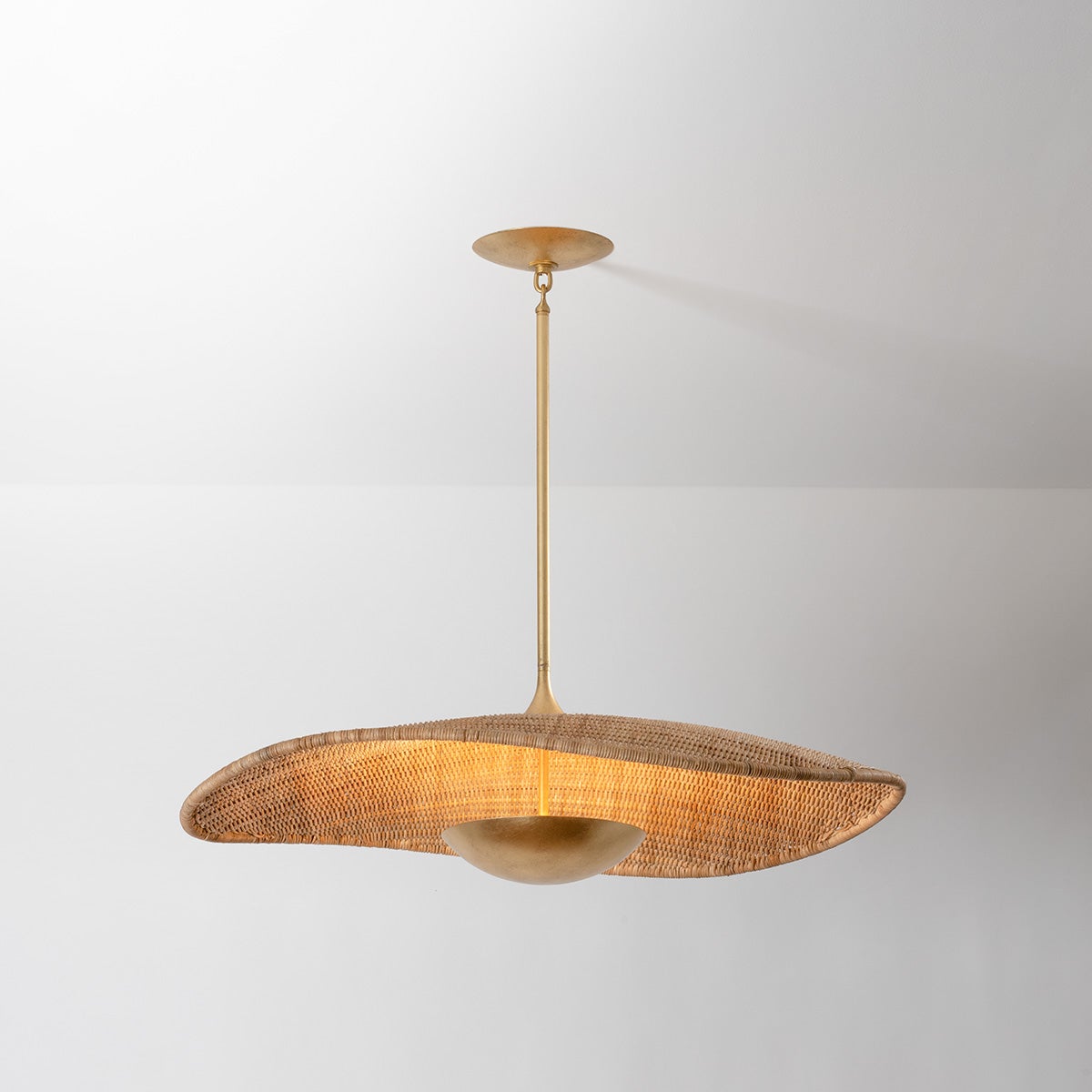 Shiloh Pendant 35.25" shown from the front to reveal the shade shape and metal detail.