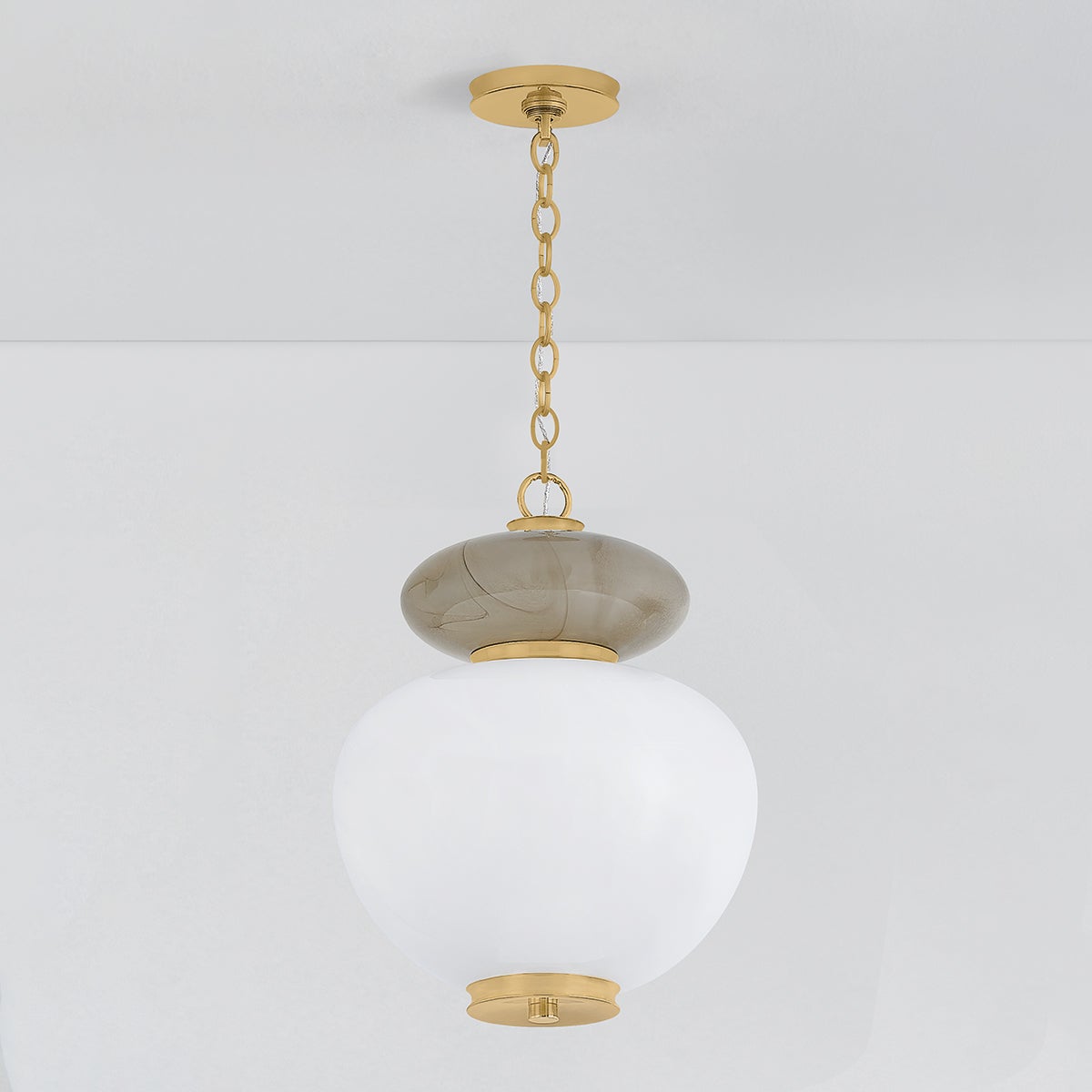Syros Pendant 13.75" shown from the front to reveal the shade shape and metal detail.
