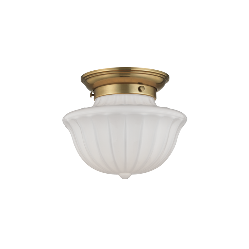 Dutchess Flush Mount 9" in aged brass — a Hudson Valley flush mount for hallways, bedrooms, and entryways at Laurie Yapp Home.