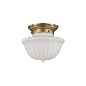 Dutchess Flush Mount 9" in aged brass — a Hudson Valley flush mount for hallways, bedrooms, and entryways at Laurie Yapp Home.