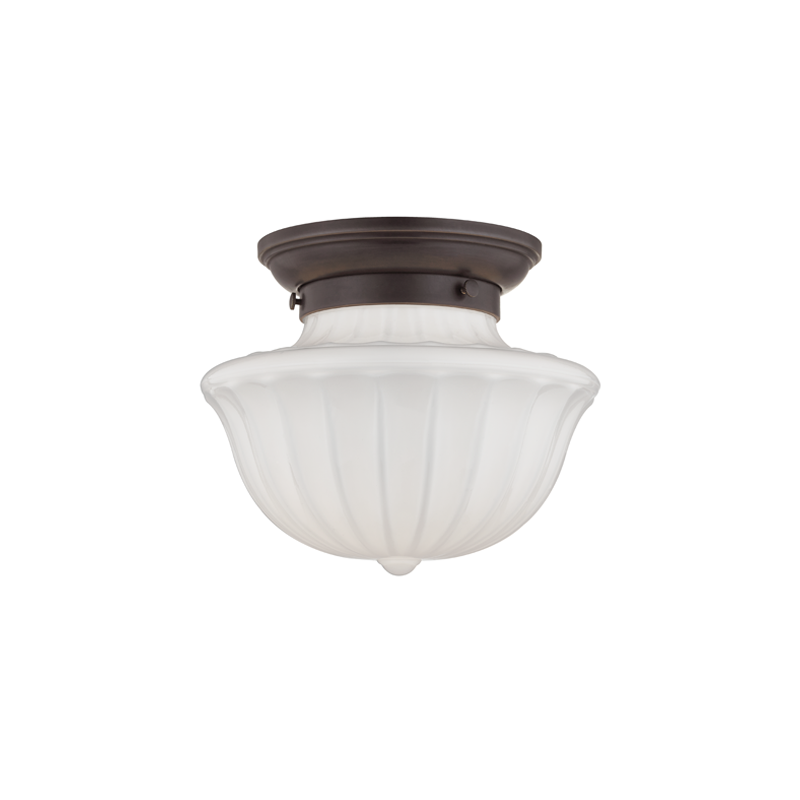 Dutchess Flush Mount 9" in bronze shown from a second angle to highlight the shade profile and mounting canopy.
