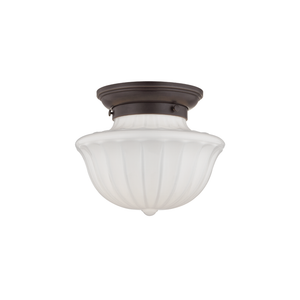 Dutchess Flush Mount 9" in bronze shown from a second angle to highlight the shade profile and mounting canopy.