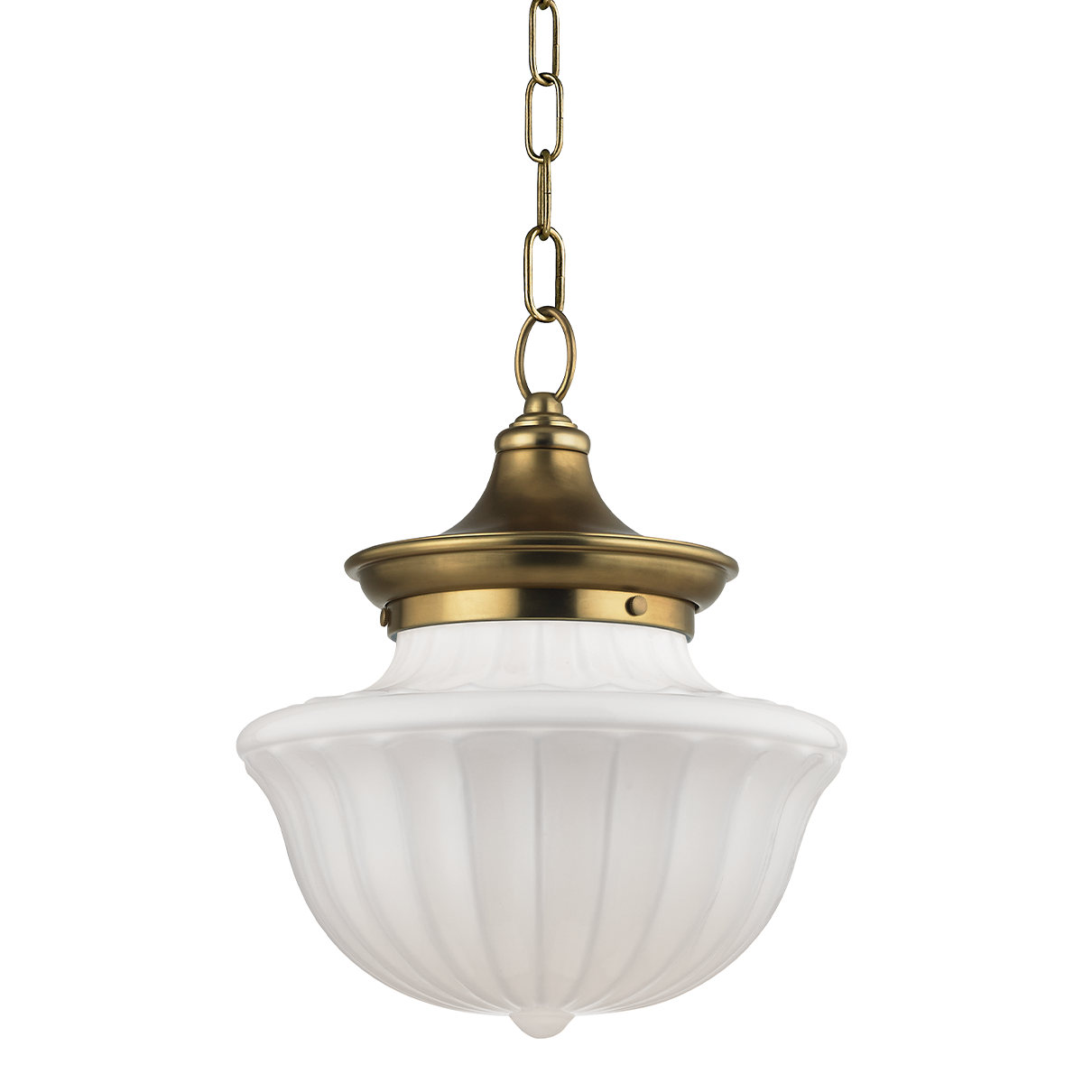 Dutchess Pendant 12" in aged brass — a Hudson Valley pendant for kitchens, entries, and dining rooms at Laurie Yapp Home.