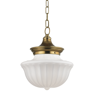Dutchess Pendant 12" in aged brass — a Hudson Valley pendant for kitchens, entries, and dining rooms at Laurie Yapp Home.