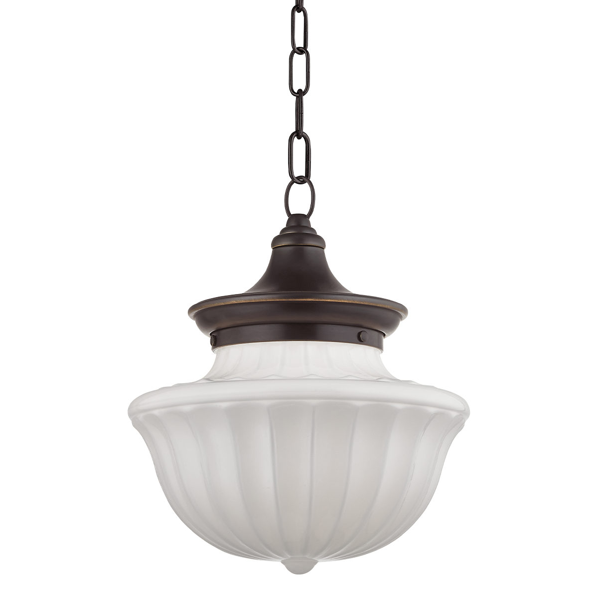 Dutchess Pendant 12" in bronze shown from a second angle to highlight the shade shape and metal detail.