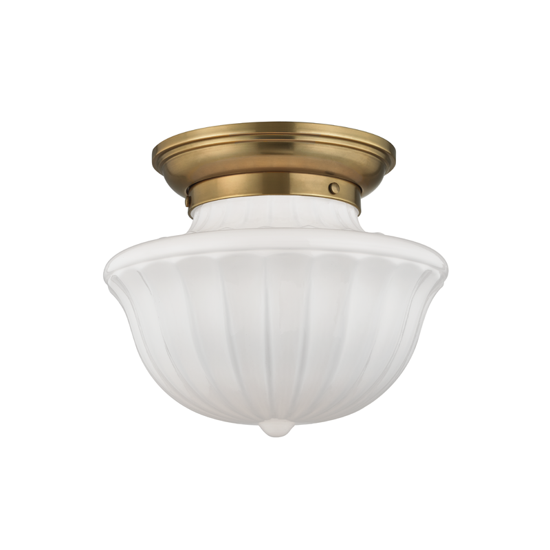 Dutchess Flush Mount 12" in aged brass — a Hudson Valley flush mount for hallways, bedrooms, and entryways at Laurie Yapp Home.
