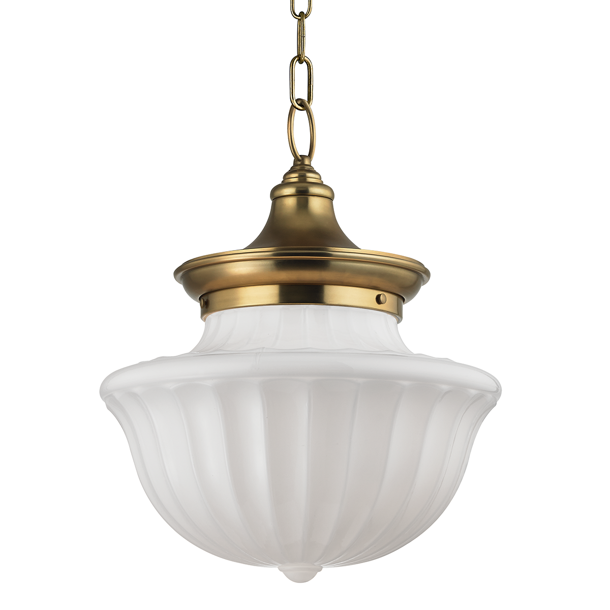 Dutchess Pendant 15" in aged brass — a Hudson Valley pendant for kitchens, entries, and dining rooms at Laurie Yapp Home.