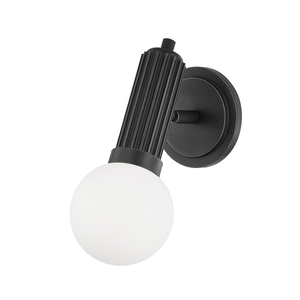 Reade Wall Sconce in Aged Brass shown from a second angle to highlight the arm curve and shade silhouette.