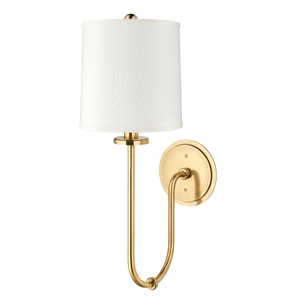 Jericho Wall Sconce in Aged Brass — a Hudson Valley wall sconce for bathrooms, hallways, and living rooms at Laurie Yapp Home.