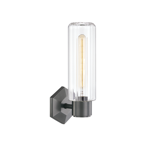 Roebling Wall Sconce 4.75" x 14.5" in bronze shown from a second angle to highlight the arm curve and shade silhouette.