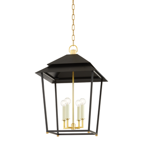 Natick Lantern 18" in aged brass — a Hudson Valley lantern for entries, foyers, and covered porches at Laurie Yapp Home.