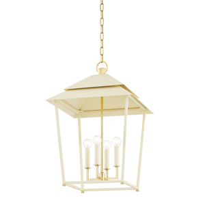 Natick Lantern 18" in aged brass shown from a second angle to highlight the frame and glass panel detail.