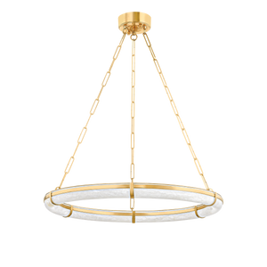 Sennett Chandelier 30.5" in aged brass — a Hudson Valley chandelier for dining rooms, entries, and living rooms at Laurie Yapp Home.