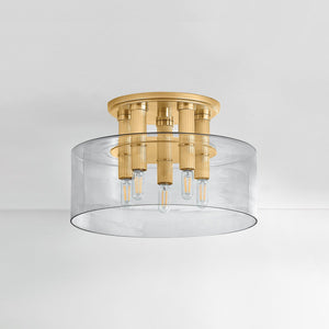 Crystler Flush Mount 15" in aged brass shown from a second angle to highlight the shade profile and mounting canopy.