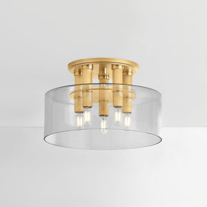 Crystler Flush Mount 15" in aged brass shown from the front to reveal the shade profile and mounting canopy.