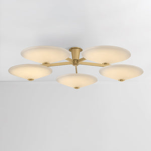 Close-up of the Cologne Flush Mount 60" showing the shade profile and mounting canopy.