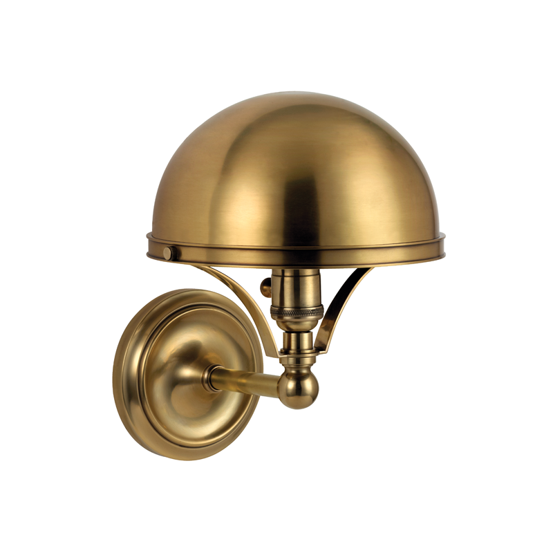 Covington Wall Sconce in aged brass — a Hudson Valley wall sconce for bathrooms, hallways, and living rooms at Laurie Yapp Home.