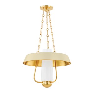 Provincetown Lantern in aged brass shown from a second angle to highlight the frame and glass panel detail.
