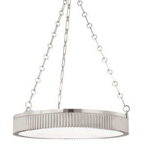 Close-up of the Lynden Chandelier 22" in polished nickel showing the frame, arms, and shade detail.