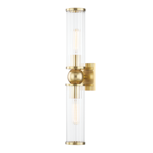 Malone Wall Sconce 4.5" x 22.25" in aged brass — a Hudson Valley wall sconce for bathrooms, hallways, and living rooms at Laurie Yapp Home.