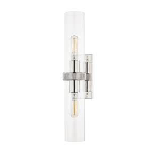 Briggs Wall Sconce 4.5" x 23" in polished nickel shown from the front to reveal the arm curve and shade silhouette.