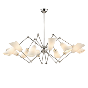 Buckingham Chandelier 54" in polished nickel shown from a second angle to highlight the frame, arms, and shade detail.