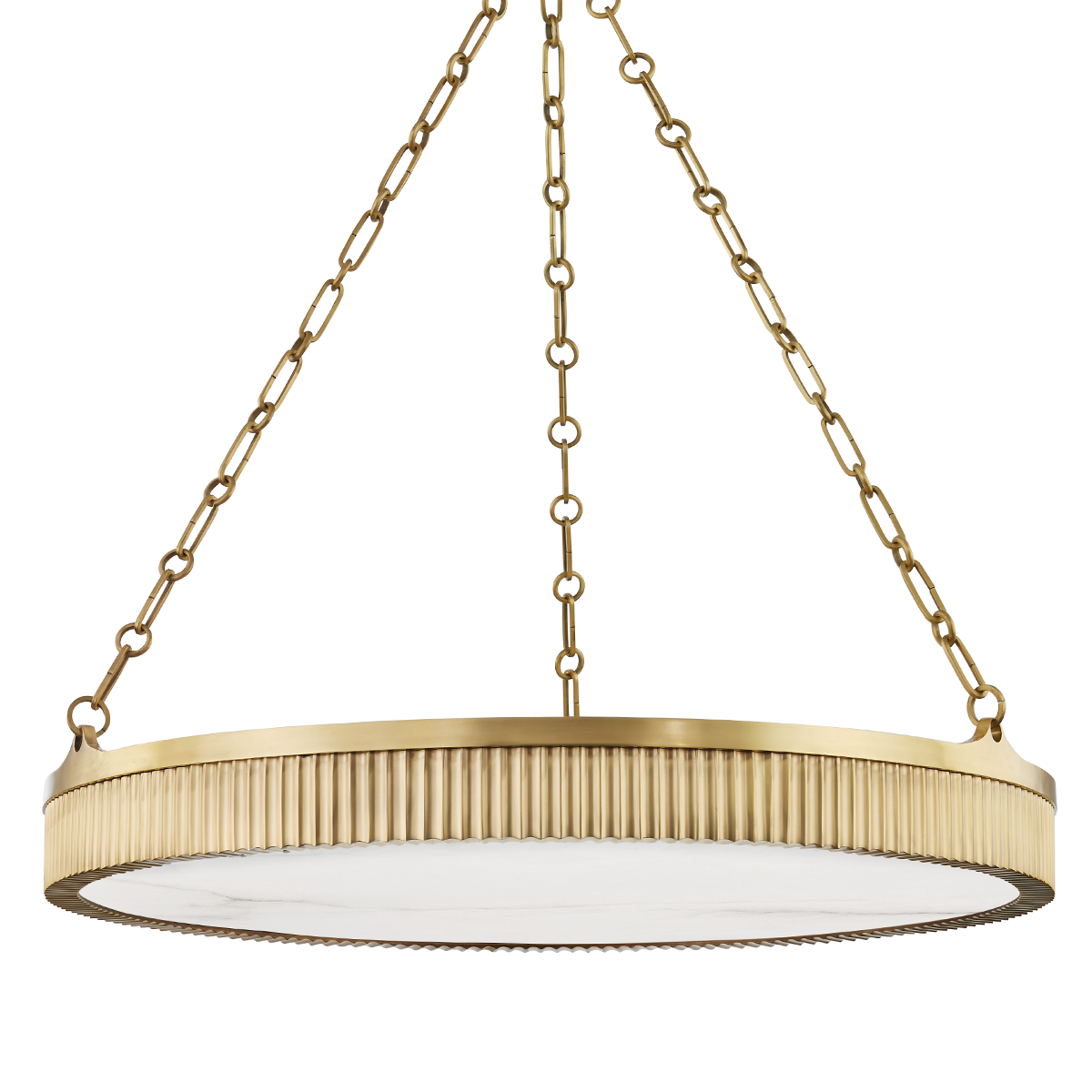 Lynden Chandelier 30" in aged brass — a Hudson Valley chandelier for dining rooms, entries, and living rooms at Laurie Yapp Home.
