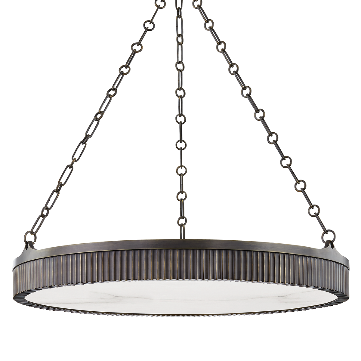 Lynden Chandelier 30" in dark bronze shown from the front to reveal the frame, arms, and shade detail.