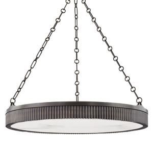 Lynden Chandelier 30" in dark bronze shown from the front to reveal the frame, arms, and shade detail.