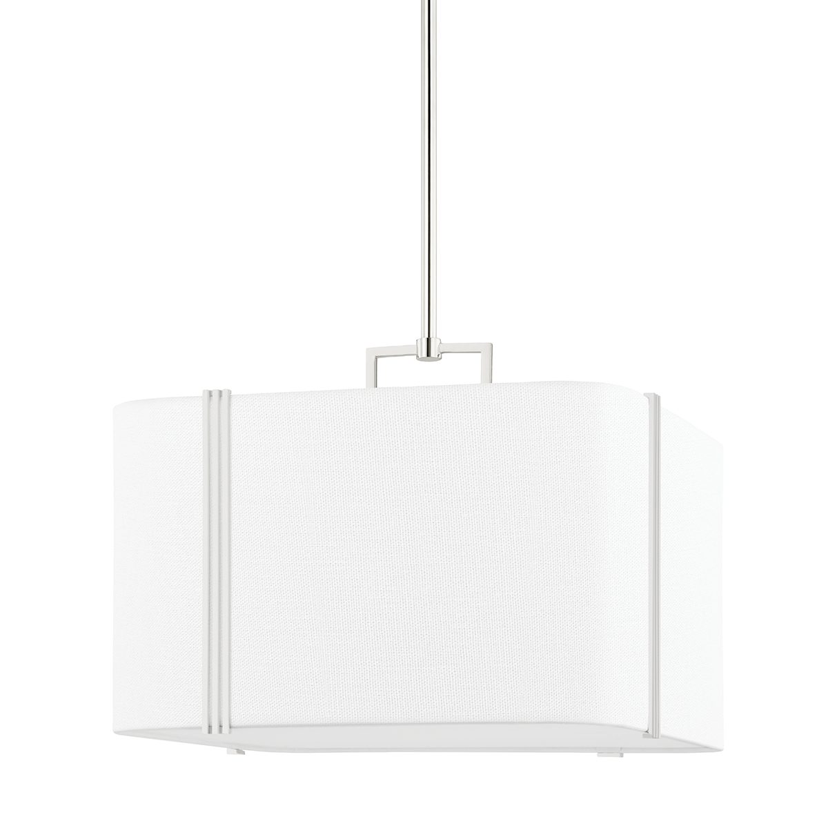 Downing Pendant 20" in polished nickel shown from a second angle to highlight the shade shape and metal detail.