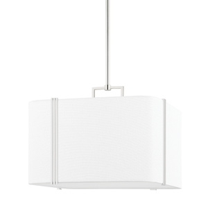 Downing Pendant 20" in polished nickel shown from a second angle to highlight the shade shape and metal detail.