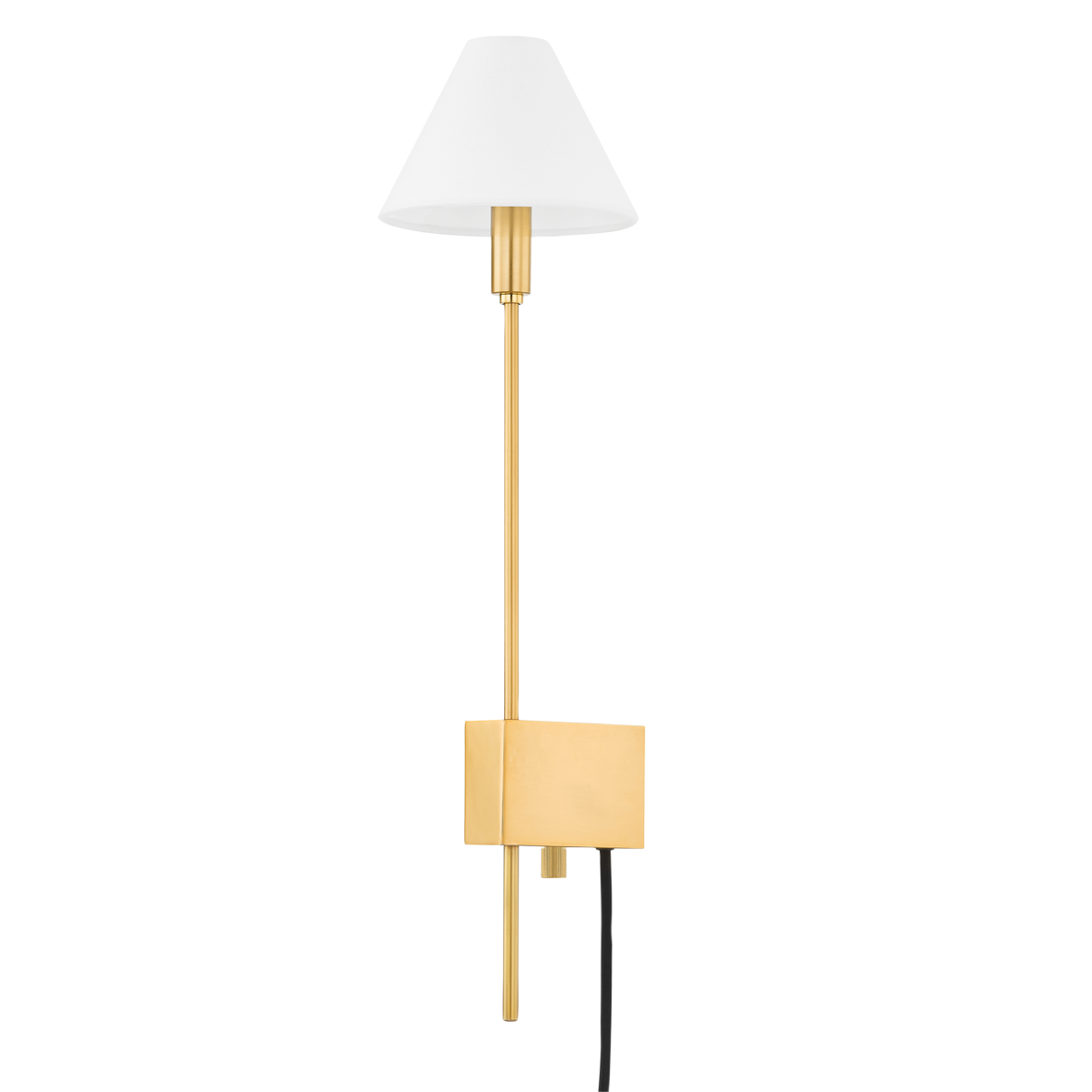 Teaneck Plug-In Sconce in aged brass — a Hudson Valley plug-in sconce for bedrooms, living rooms, and reading nooks at Laurie Yapp Home.