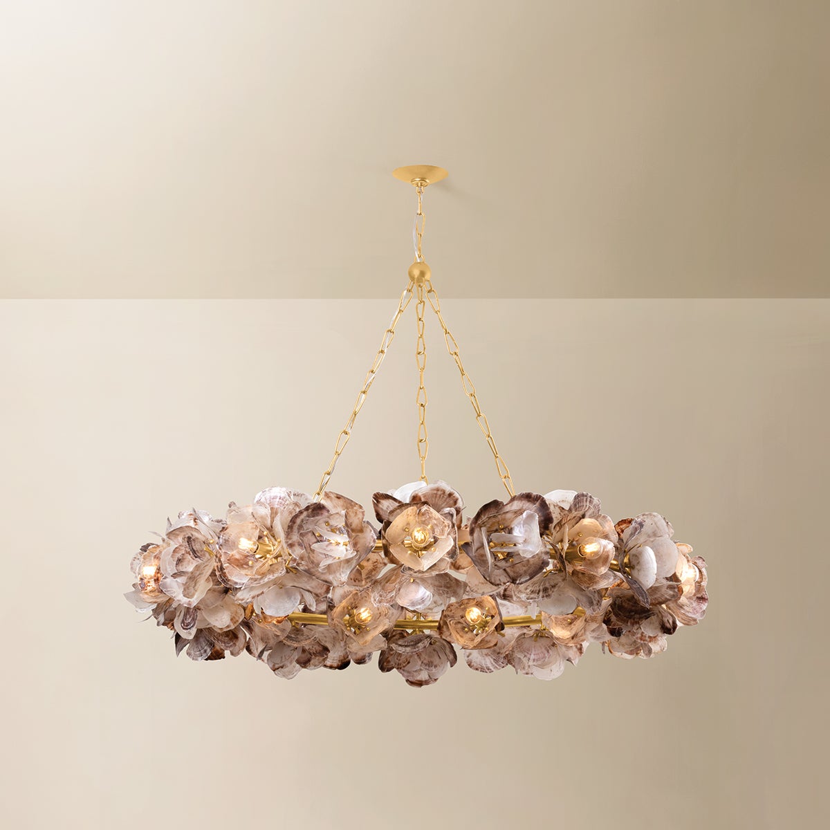 Galle Chandelier 54.25" shown from the front to reveal the frame, arms, and shade detail.