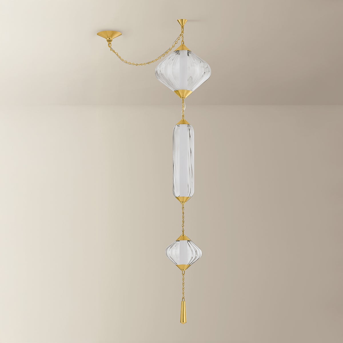 Fiorello Pendant shown from a second angle to highlight the shade shape and metal detail.