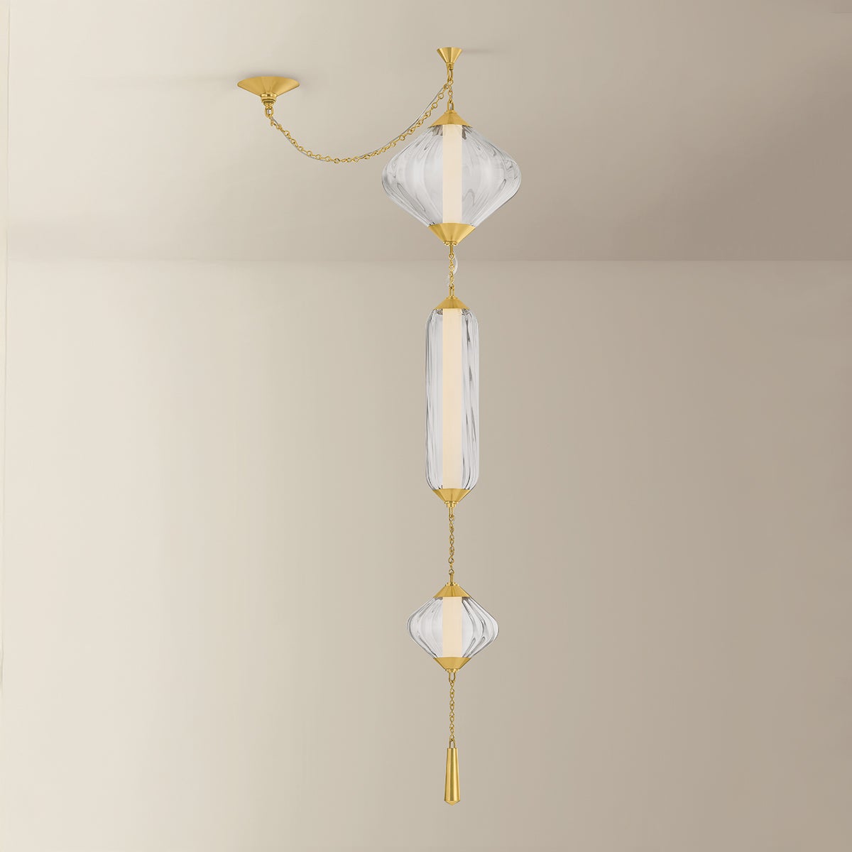 Fiorello Pendant shown from the front to reveal the shade shape and metal detail.