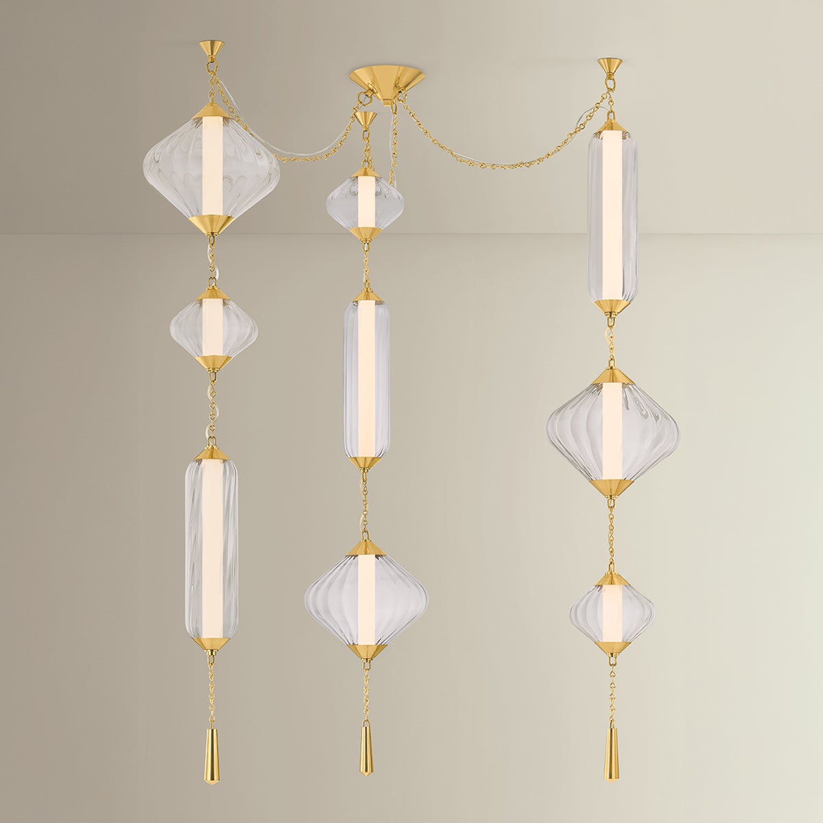 Fiorello Chandelier shown from the front to reveal the frame, arms, and shade detail.
