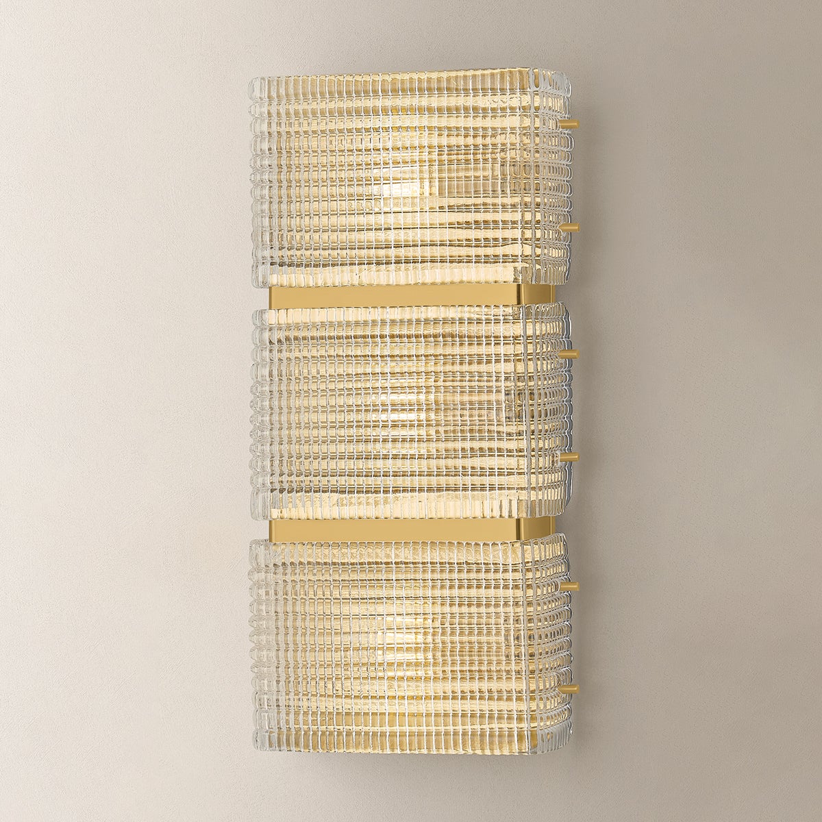 Mav Wall Sconce 8.5" x 16.75" shown from the front to reveal the arm curve and shade silhouette.