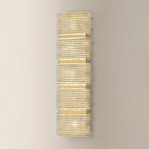 Mav Wall Sconce 8.5" x 28.25" shown from the front to reveal the arm curve and shade silhouette.