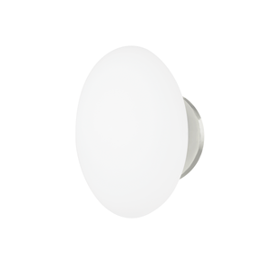 Wagner Bath And Vanity 8.25" in polished nickel shown from the front to reveal the arm spread and shade silhouette.