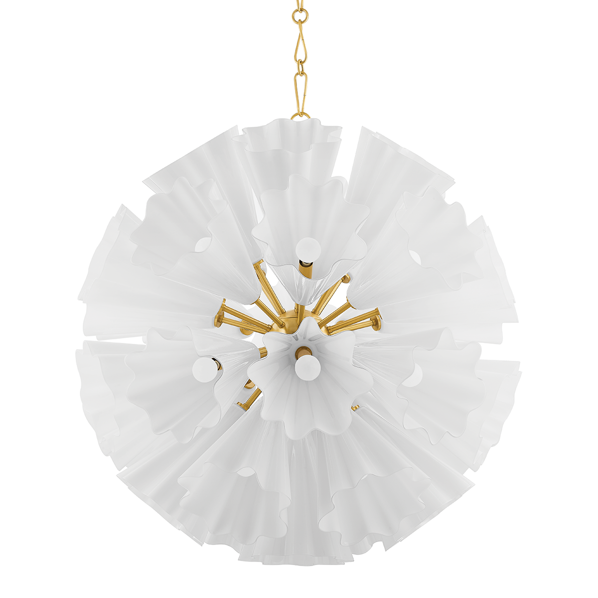Capri Chandelier 38" in aged brass — a Hudson Valley chandelier for dining rooms, entries, and living rooms at Laurie Yapp Home.