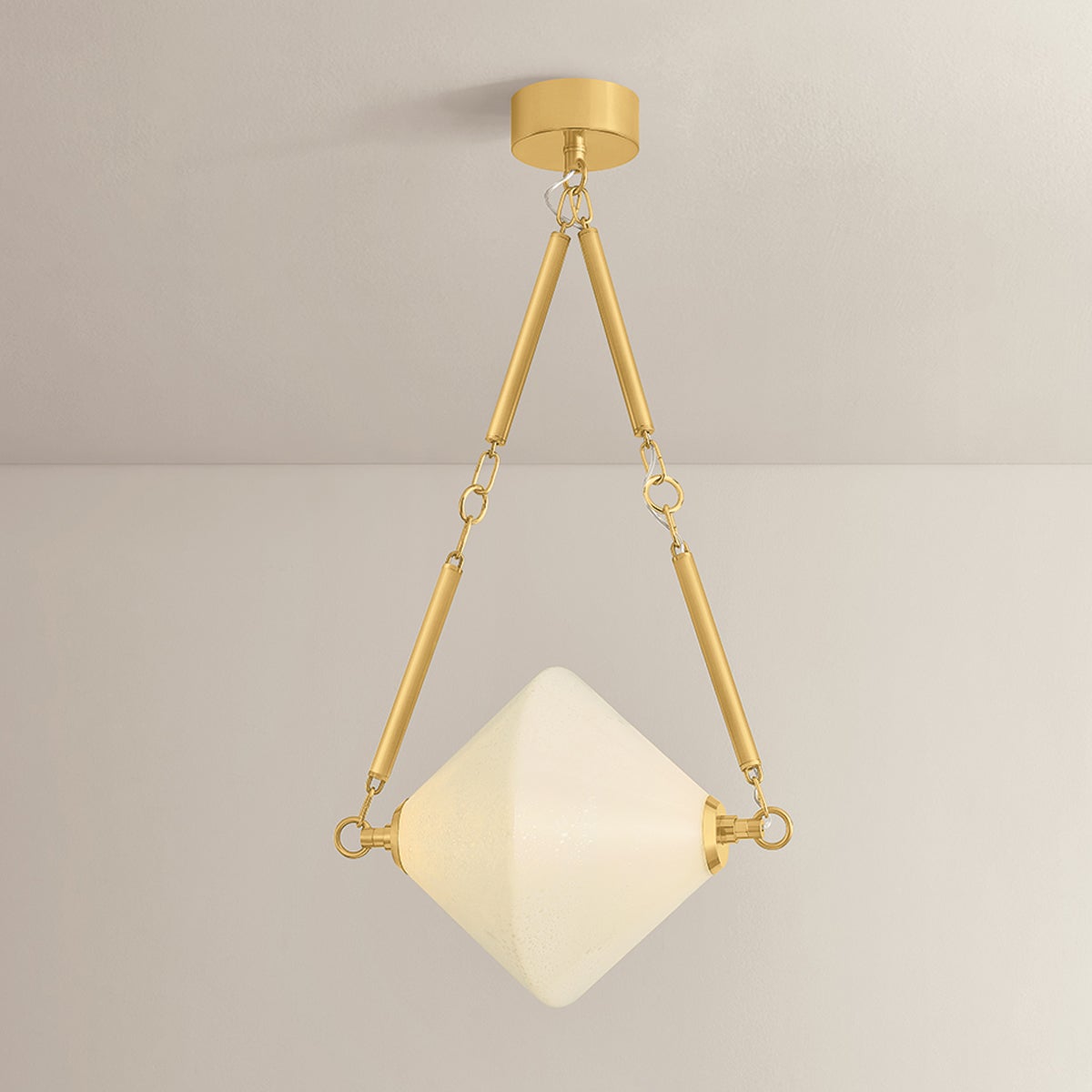 Solara Pendant shown from the front to reveal the shade shape and metal detail.