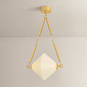 Solara Pendant shown from the front to reveal the shade shape and metal detail.