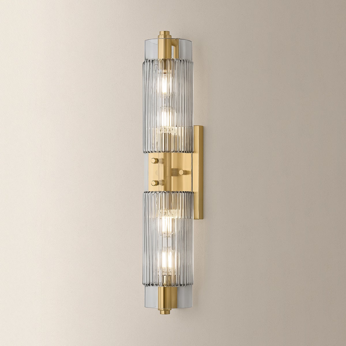Duoro Bath And Vanity 4.25" x 20.75" shown from the front to reveal the arm spread and shade silhouette.
