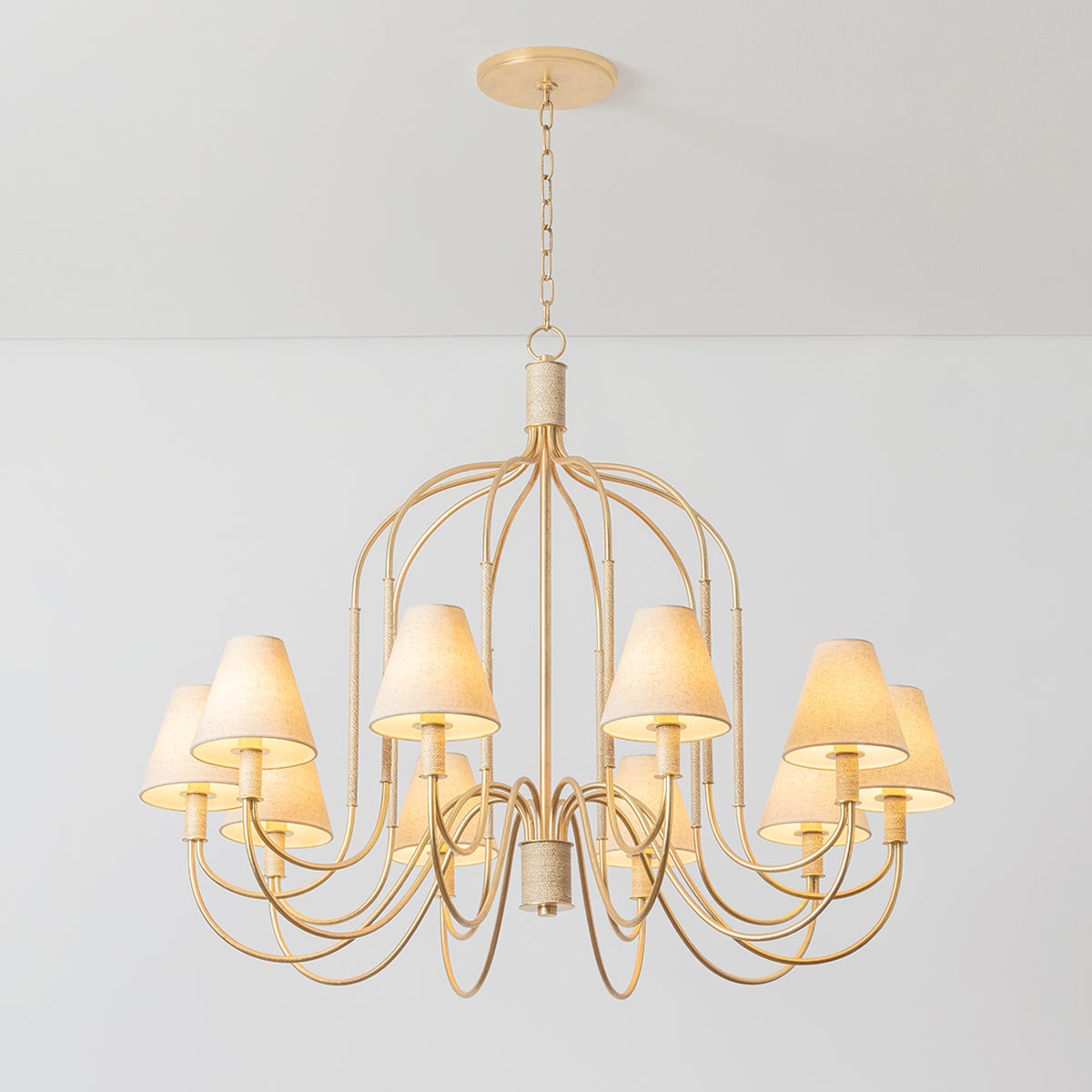 Warrensburg Chandelier 44" shown from the front to reveal the frame, arms, and shade detail.