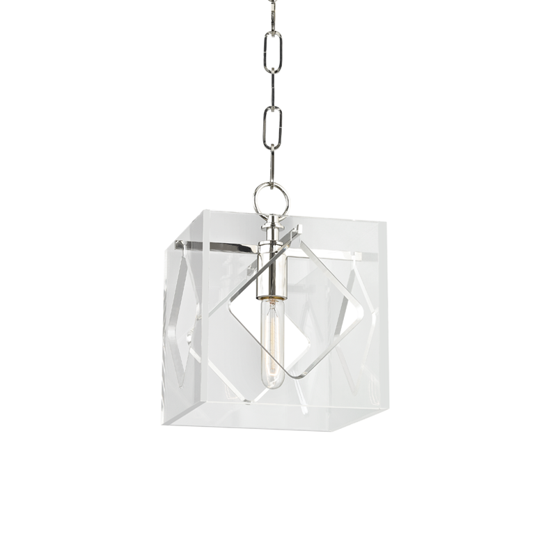 Travis Lantern 9" in polished nickel shown from a second angle to highlight the frame and glass panel detail.