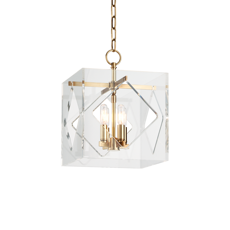 Travis Lantern 12" in aged brass — a Hudson Valley lantern for entries, foyers, and covered porches at Laurie Yapp Home.