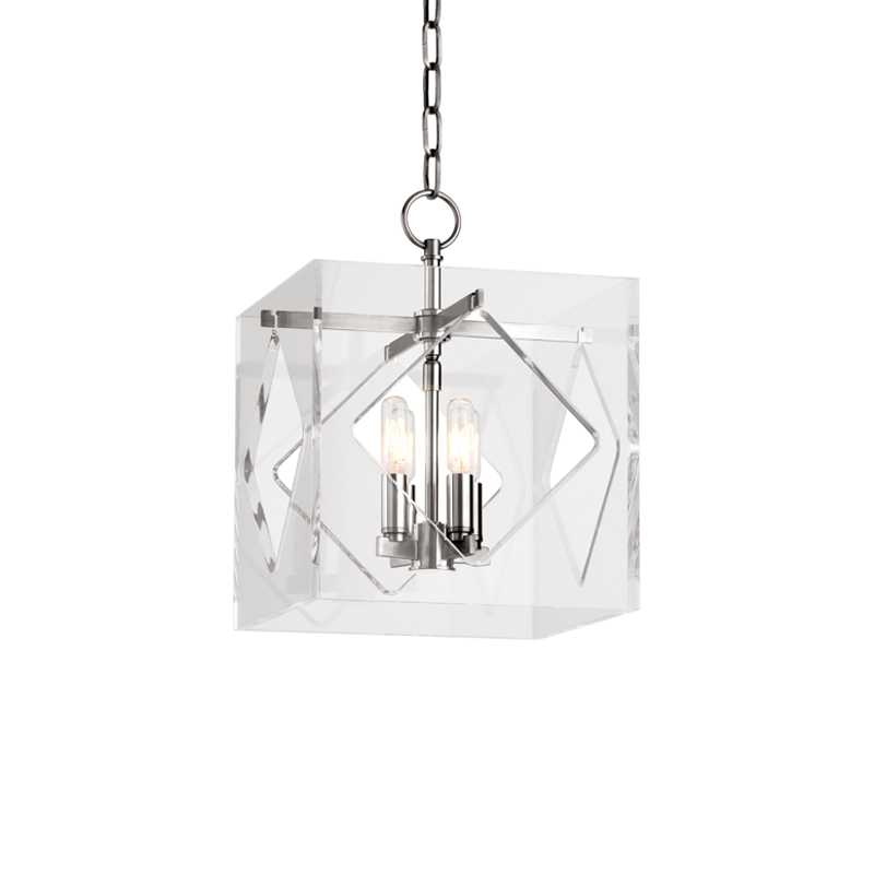 Travis Lantern 12" in polished nickel shown from a second angle to highlight the frame and glass panel detail.